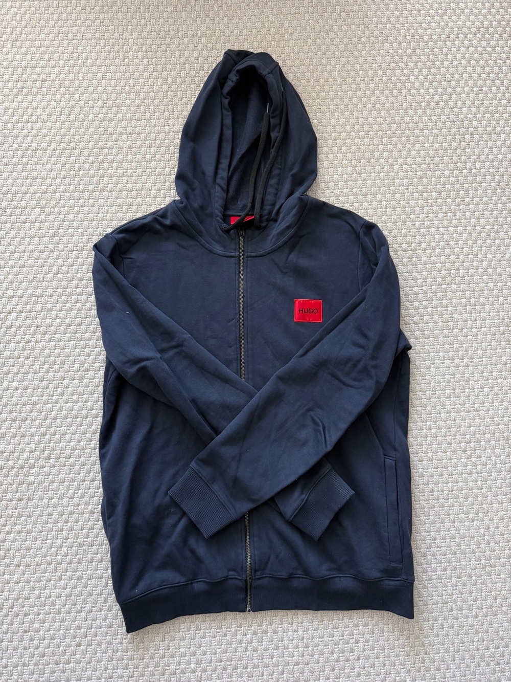 HUGO Navy Zip-Up Sweatsuit with Red Logo Patch
